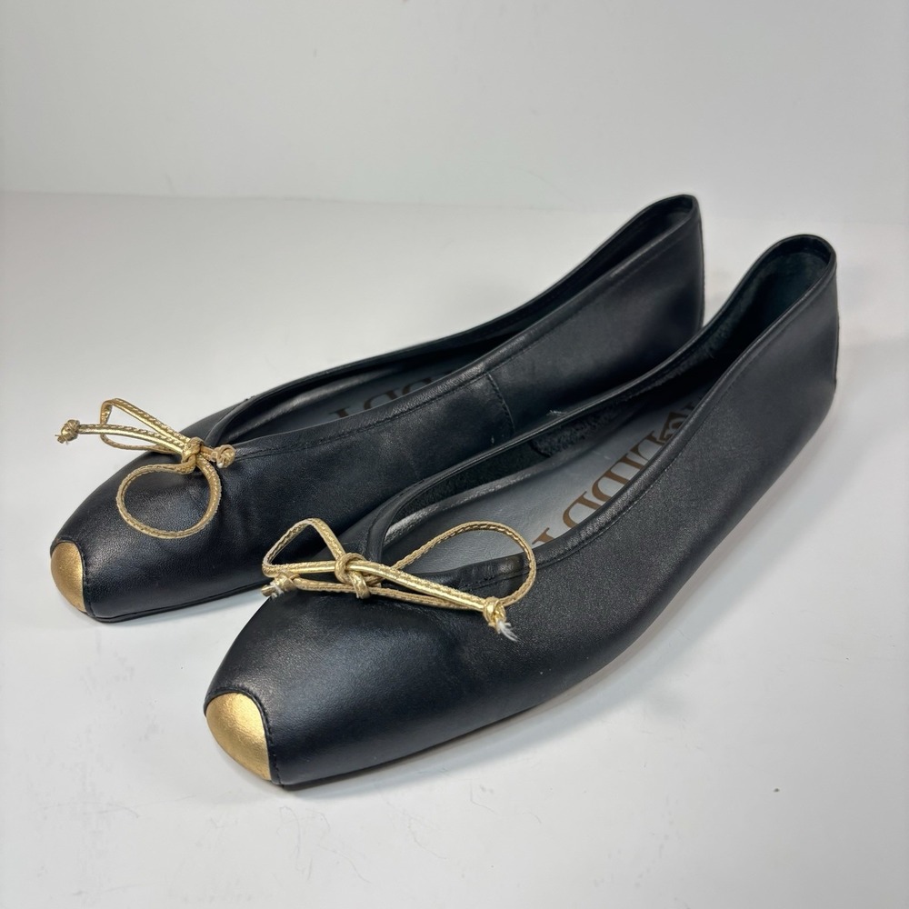 Sam & Libby Black Lether Ballet Flats Gold Point Accent Woman's Size 10 B